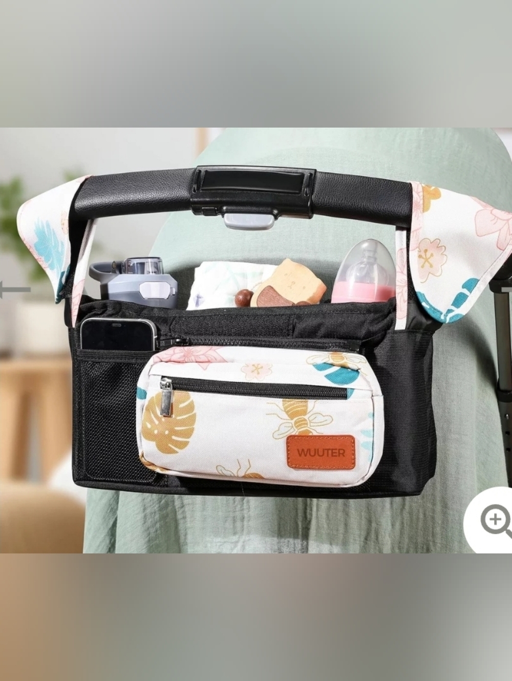 Stroller Organizer with Cup Holder Detachable Wristlet Large Capacity Baby Strol